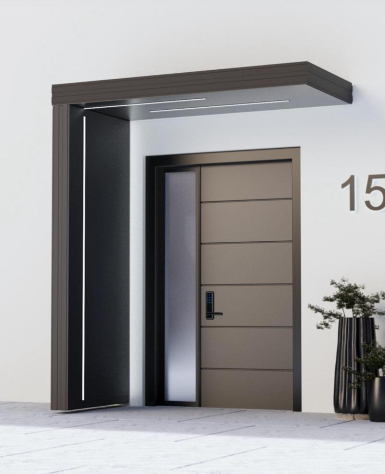 Aluminium Vordach mit Seitenteil und Beleuchtung in Herford